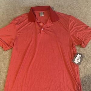 Red with thin white stripes golf shirt, size large, NWT